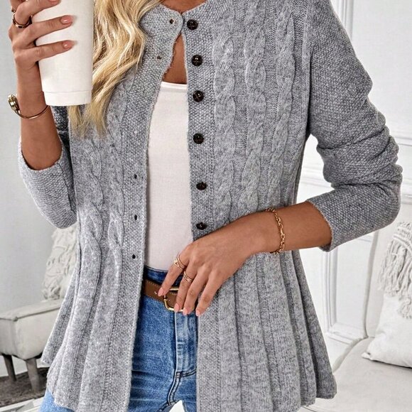 Grey Casual Women's Long Sleeve button down sweater Cardigan - Picture 6 of 7